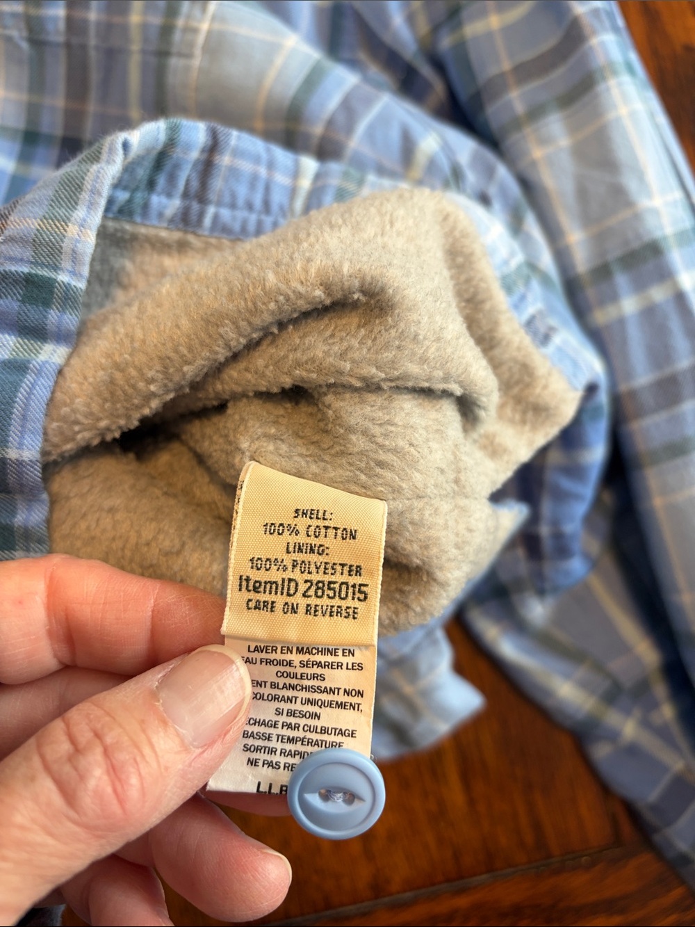 L.L. Bean Cotton fleece lined Blue Plaid Button Down Shirt Jacket Shacket 2X - Picture 4 of 8